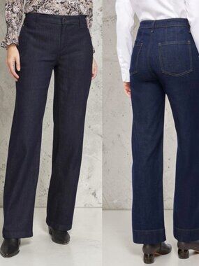 NWT CHICO'S (10/12) Dark Blue Denim Coffee Trouser Casual High Rise